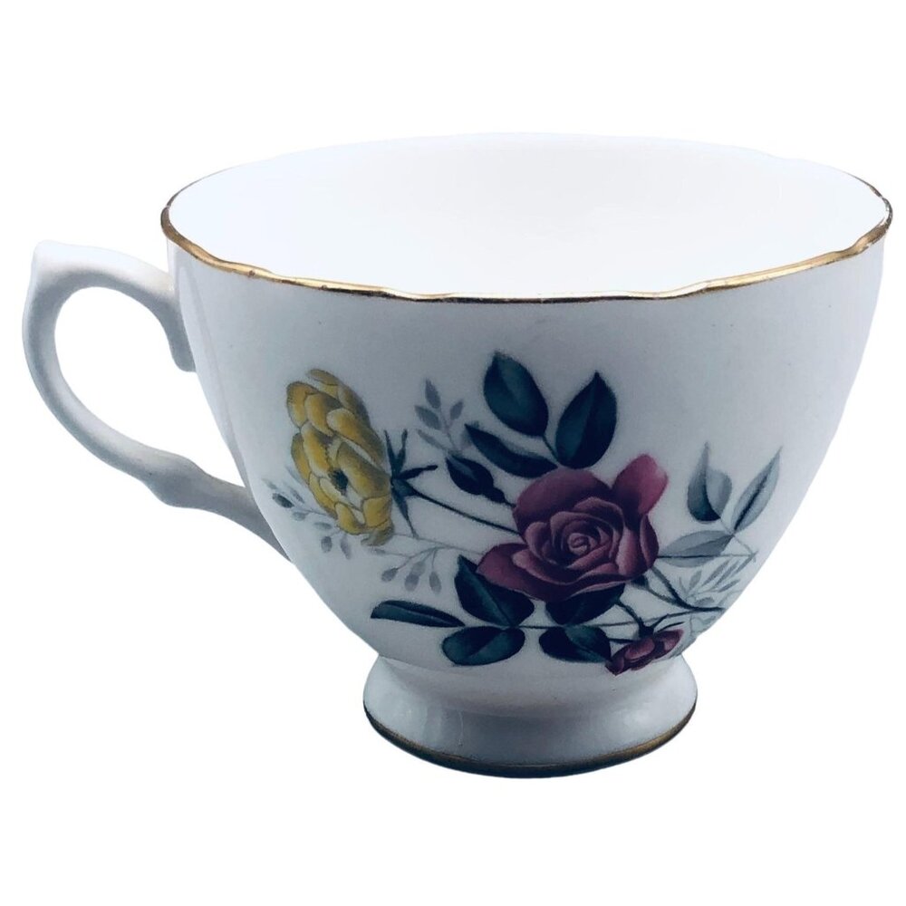 Royal vale tea cup bone china England 7515 floral white gold trim 4x2.5" READ
